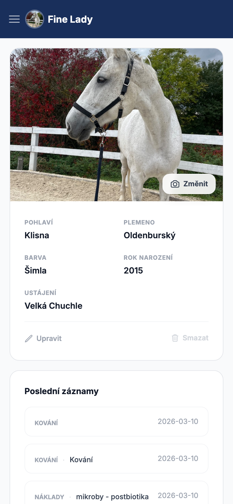 Profil koně — Plemeno, foto, ustájení | Stable Guard Technologies